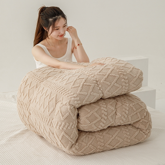 91家纺网 家纺一手货源 找家纺 雅蔓依 2025新款塔芙绒羊羔绒冬被被子被芯 卡其色