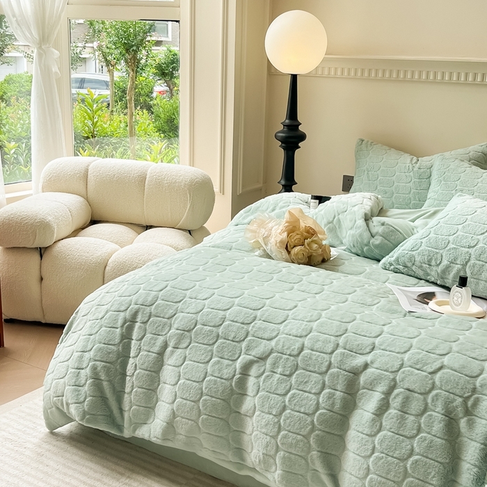 91家纺网 家纺一手货源 找家纺 慕尚家纺 2025新款280g兔毛绒四件套-洛卡 洛卡嫩绿