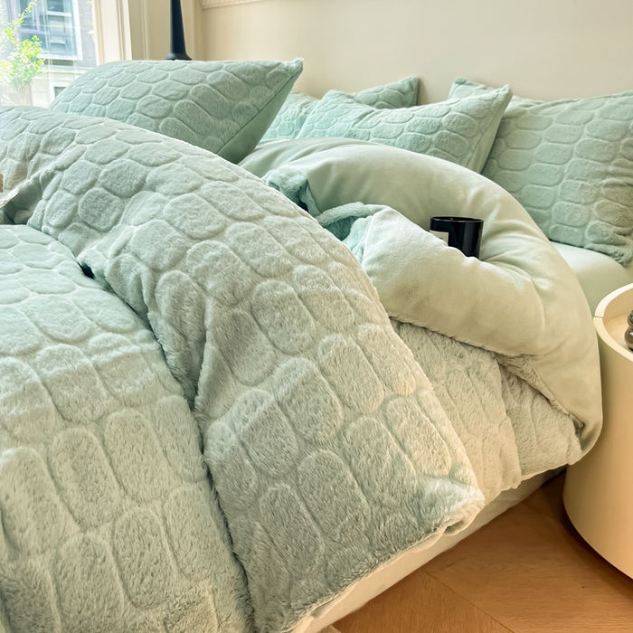 91家纺网 家纺一手货源 找家纺 慕尚家纺 2025新款280g兔毛绒四件套-洛卡 洛卡嫩绿