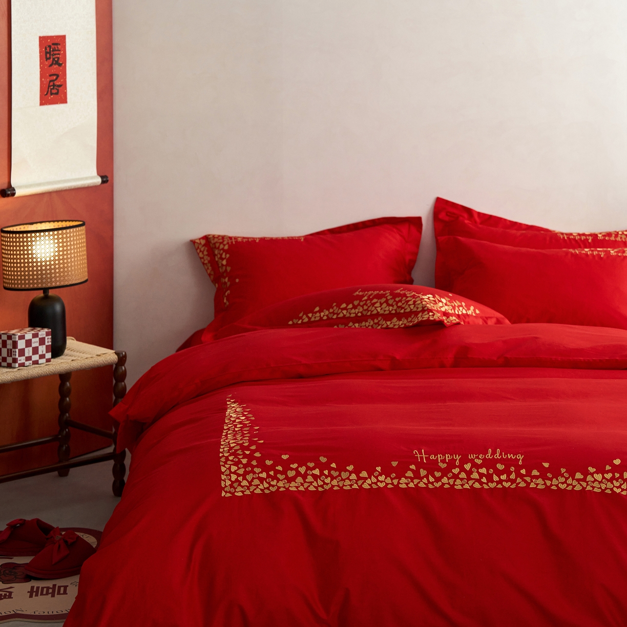 91家纺网 家纺一手货源 找家纺 （总）千朵森 2024新款新疆长绒棉婚庆刺绣四件套-（花嫁）