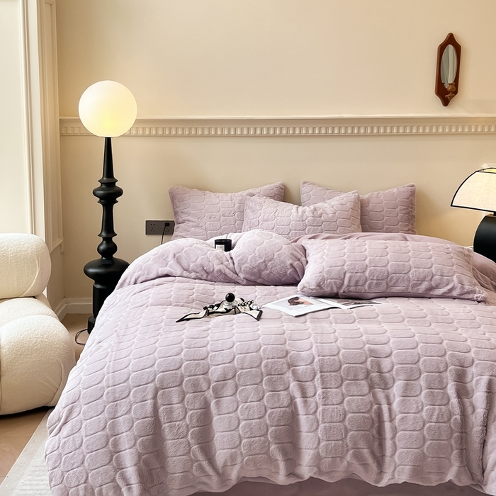 91家纺网 家纺一手货源 找家纺 慕尚家纺 2025新款280g兔毛绒四件套-洛卡 洛卡-风铃紫