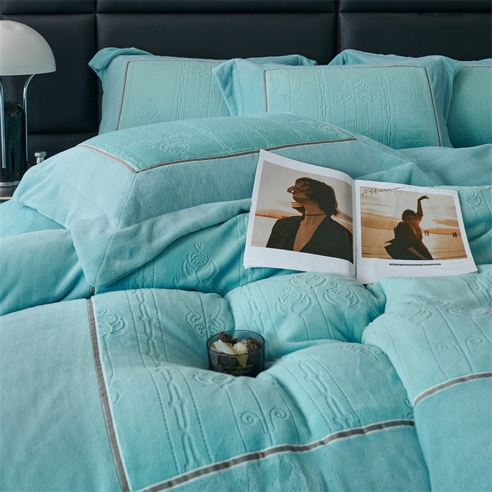 91家纺网 家纺一手货源 找家纺 榻尚家居 2023新款秋冬暖绒Queen系列-玫瑰花园 松石绿