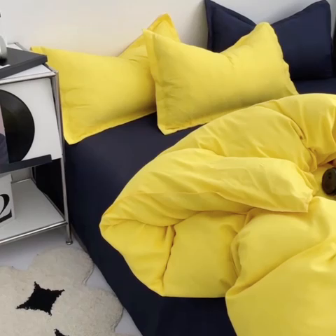 91家纺网 家纺一手货源 找家纺 贝拉梦2023新款个性撞色混搭亲肤棉四件套 芝芝芒芒