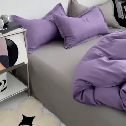 91家纺网 家纺一手货源 找家纺 贝拉梦2023新款个性撞色混搭亲肤棉四件套 紫雾森林