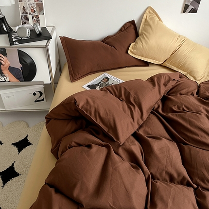 贝拉梦2023新款个性撞色混搭亲肤棉四件套 椰蓉布朗尼