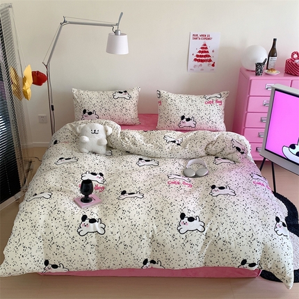 星期八 2023新款210g双面牛奶绒印花四件套 cute dog