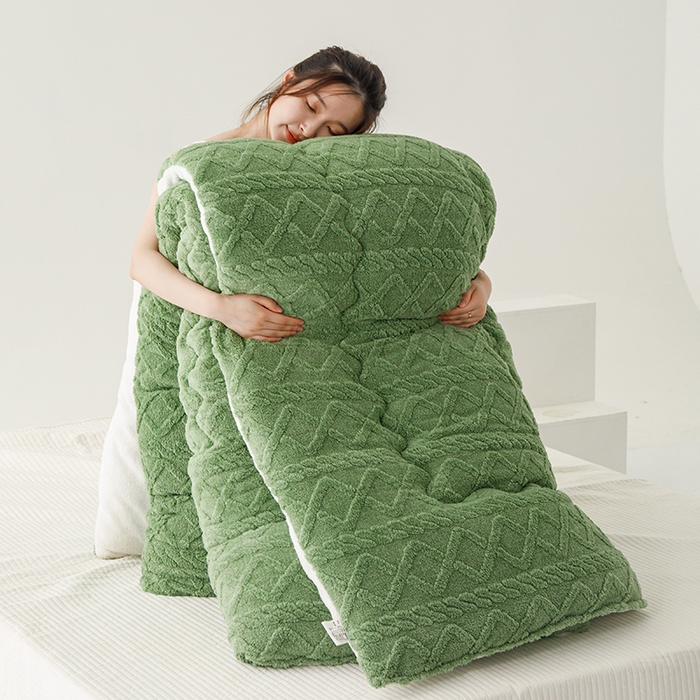 91家纺网 家纺一手货源 找家纺 雅蔓依 2025新款塔芙绒羊羔绒冬被被子被芯 果绿色