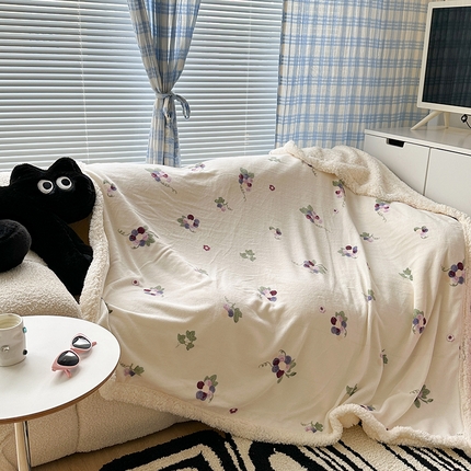 91家纺网 家纺一手货源 找家纺 （总）昔可家纺 2023新款ins风牛奶绒羊羔绒印花毛毯（风格二）