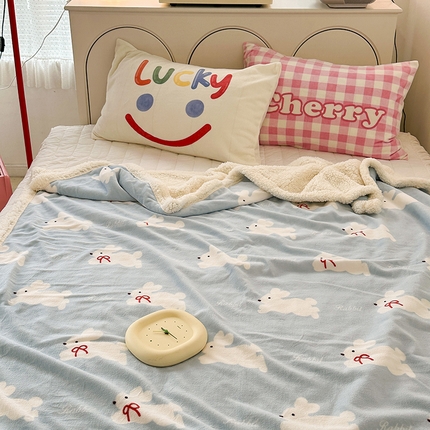 91家纺网 家纺一手货源 找家纺 （总）昔可家纺 2023新款ins风牛奶绒羊羔绒印花毛毯（风格一）