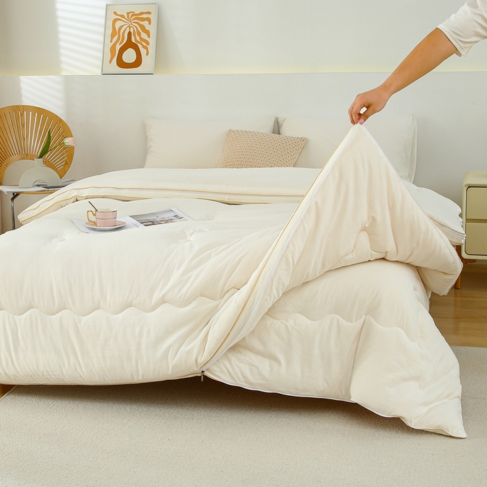 91家纺网 家纺一手货源 找家纺 芯恋 2025新款大豆纤维二合一子母被春秋被加厚冬被子被芯子母被-白