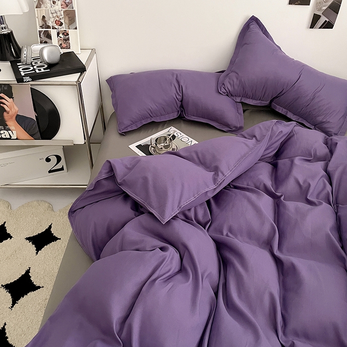 91家纺网 家纺一手货源 找家纺 贝拉梦2023新款个性撞色混搭亲肤棉四件套 紫雾森林