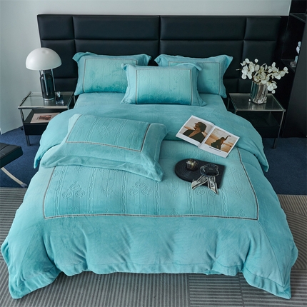 榻尚家居 2023新款秋冬暖绒Queen系列-玫瑰花园 松石绿