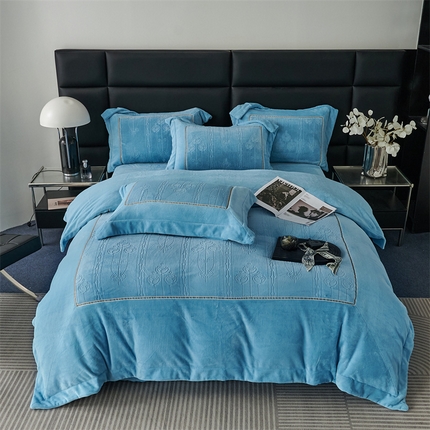 榻尚家居 2023新款秋冬暖绒Queen系列-玫瑰花园 天空蓝