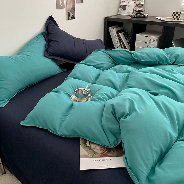 91家纺网 家纺一手货源 找家纺 贝拉梦2023新款个性撞色混搭亲肤棉四件套 禁止焦虑