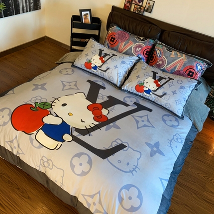 91家纺网 家纺一手货源 找家纺 色鬼 2023新款潮牌印花牛奶绒四件套直播 萌宝