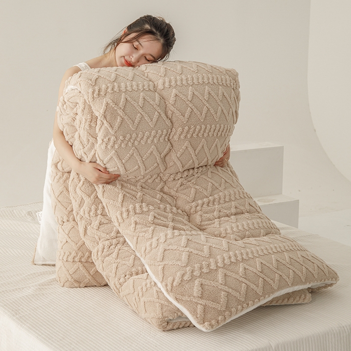 91家纺网 家纺一手货源 找家纺 雅蔓依 2025新款塔芙绒羊羔绒冬被被子被芯 卡其色