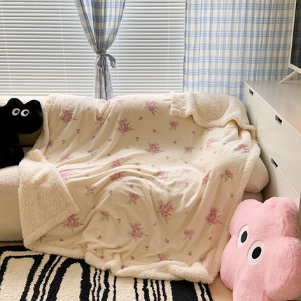 昔可家纺 2023新款ins风牛奶绒羊羔绒印花毛毯（风格二） 午后茶花