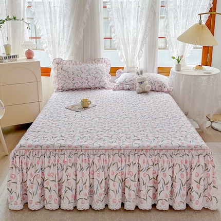 91家纺网 家纺一手货源 找家纺 （总）恋尚 2023新款小竹棉提花床笠式夹棉床裙