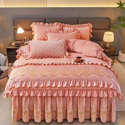 罗艺轩 2024新款欧洲风情宝宝绒可拆卸夹棉床裙四件套 美人玉