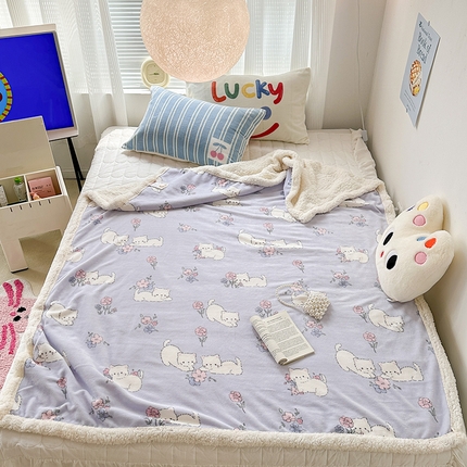 91家纺网 家纺一手货源 找家纺 （总）昔可家纺 2023新款ins风牛奶绒羊羔绒印花毛毯（风格一）