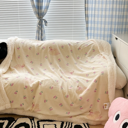 昔可家纺 2023新款ins风牛奶绒羊羔绒印花毛毯（风格二） 天鹅玫瑰