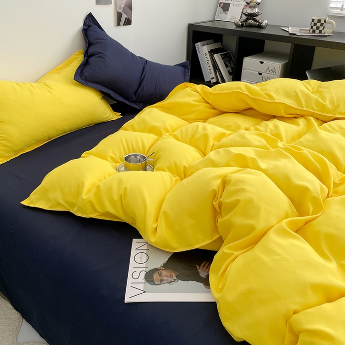 91家纺网 家纺一手货源 找家纺 贝拉梦2023新款个性撞色混搭亲肤棉四件套 芝芝芒芒