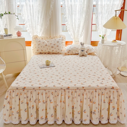 91家纺网 家纺一手货源 找家纺 （总）恋尚 2023新款小竹棉提花床笠式夹棉床裙