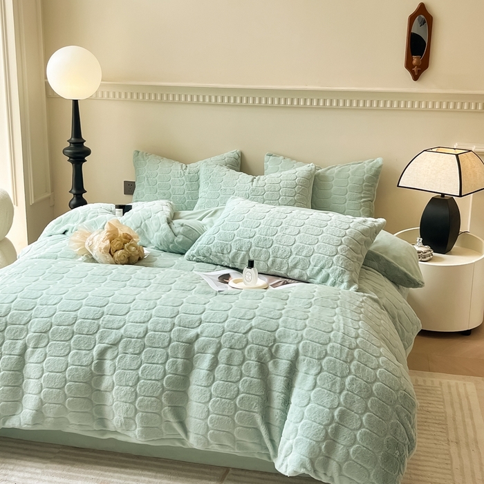 91家纺网 家纺一手货源 找家纺 慕尚家纺 2025新款280g兔毛绒四件套-洛卡 洛卡嫩绿