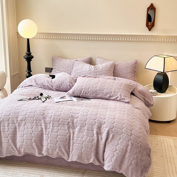 91家纺网 家纺一手货源 找家纺 慕尚家纺 2025新款280g兔毛绒四件套-洛卡 洛卡-风铃紫