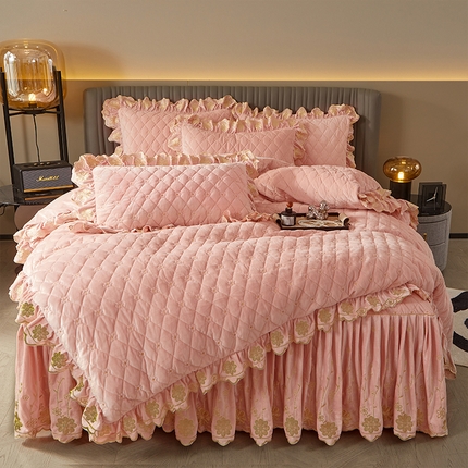 罗艺轩 2024新款花季宝宝绒全套夹棉絎缝加厚系列床裙套件 美人玉