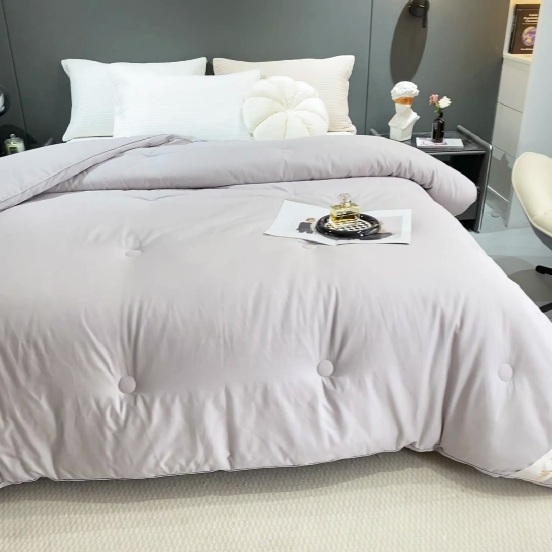 91家纺网 家纺一手货源 找家纺 天瑜家纺 2023新款喷气全棉A类无荧光大豆冬被子被芯灰色