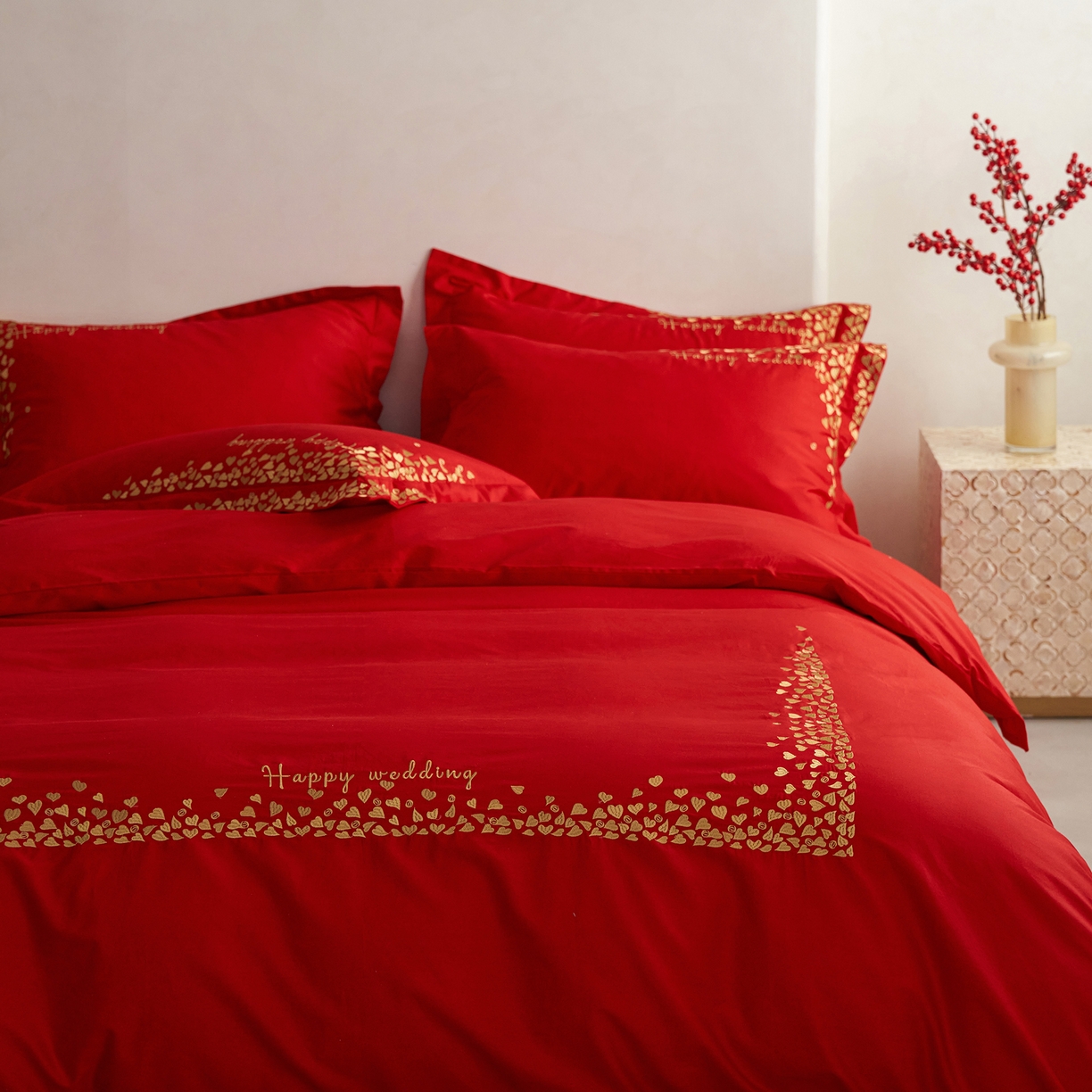 91家纺网 家纺一手货源 找家纺 （总）千朵森 2024新款新疆长绒棉婚庆刺绣四件套-（花嫁）