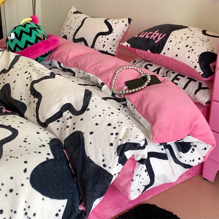 91家纺网 家纺一手货源 找家纺 星期八 2023新款210g双面牛奶绒印花四件套 星星