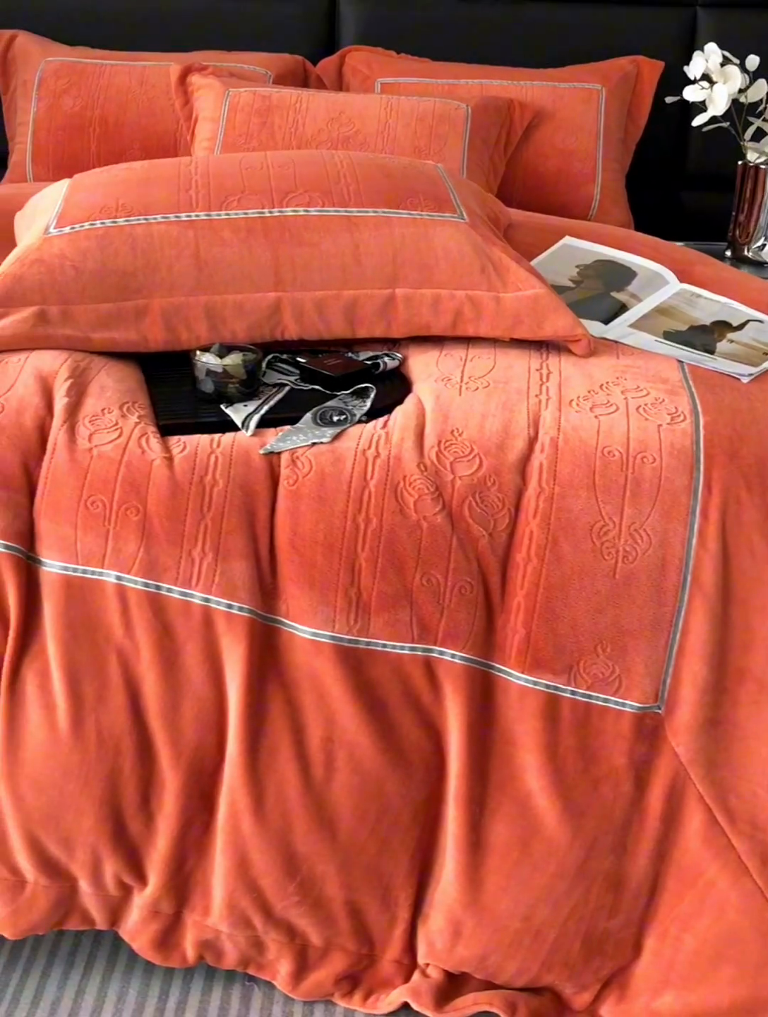 91家纺网 家纺一手货源 找家纺 榻尚家居 2023新款秋冬暖绒Queen系列-玫瑰花园 暖焦糖