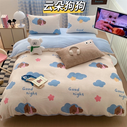 91家纺网 家纺一手货源 找家纺 （总）星期八 2023新款210g双面牛奶绒印花四件套