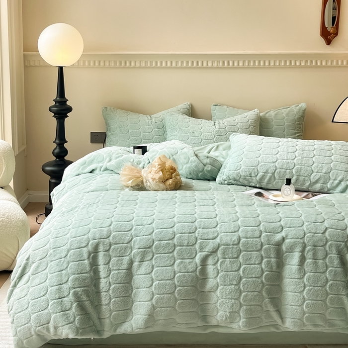 91家纺网 家纺一手货源 找家纺 慕尚家纺 2025新款280g兔毛绒四件套-洛卡 洛卡嫩绿