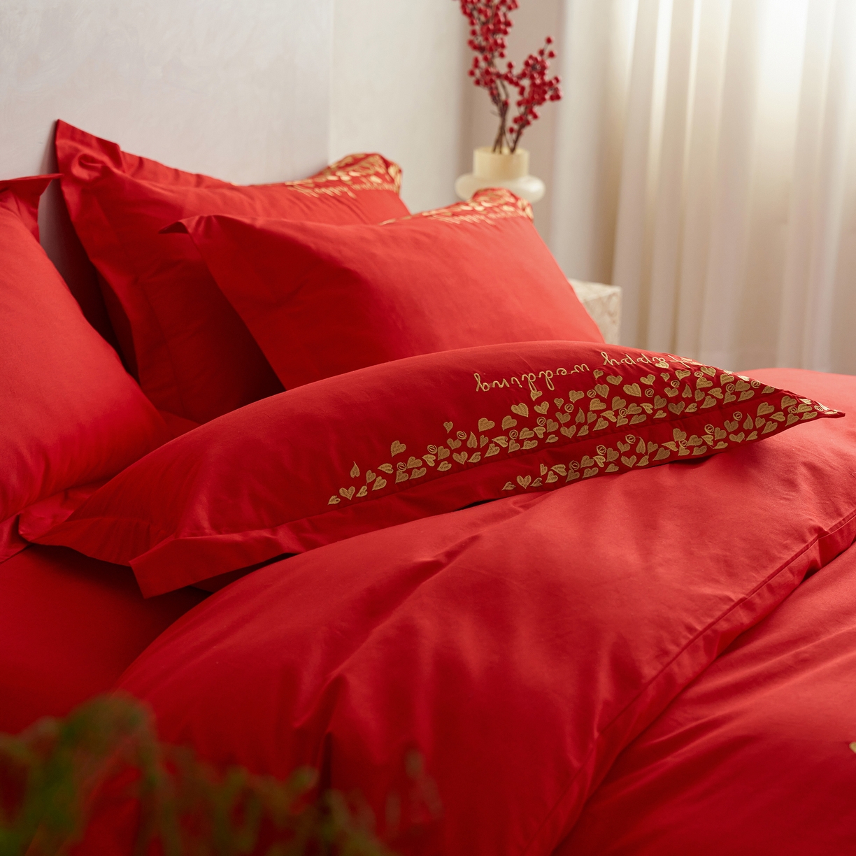 91家纺网 家纺一手货源 找家纺 （总）千朵森 2024新款新疆长绒棉婚庆刺绣四件套-（花嫁）