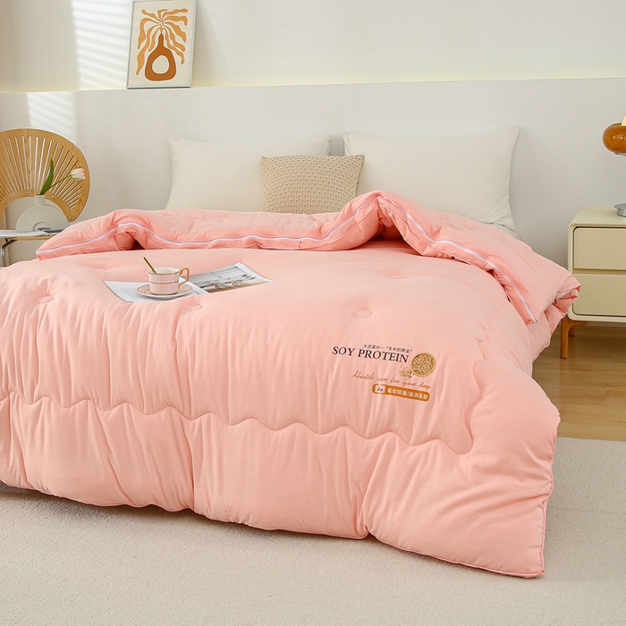 91家纺网 家纺一手货源 找家纺 芯恋 2025新款大豆纤维二合一子母被春秋被加厚冬被子被芯子母被-粉