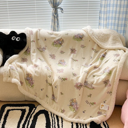 昔可家纺 2023新款ins风牛奶绒羊羔绒印花毛毯（风格二） 小熊花园
