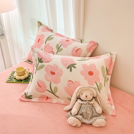 91家纺网 家纺一手货源 找家纺 （总）寐居  2023新款小清新牛奶绒印花单枕套 48*74cm/对 沁香花