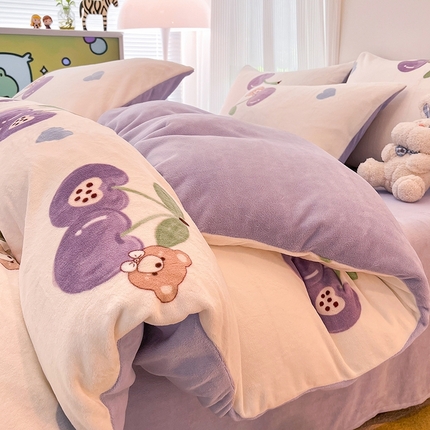 HL原创 2023新款牛奶绒单被套 樱桃熊