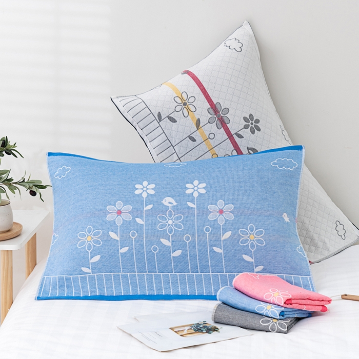 91家纺网 家纺一手货源 找家纺 朴尔家纺-毛巾被 2023新款特惠混纺棉质三层纱布独版AB面枕巾 花中细语兰