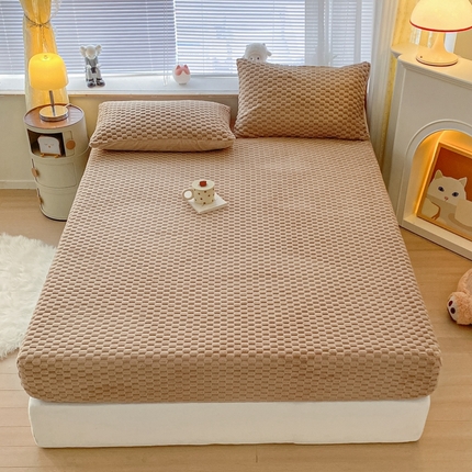 91家纺网 家纺一手货源 找家纺 欧邦 新款A类提花豆豆绒金龟绒床笠 床笠-拿铁咖