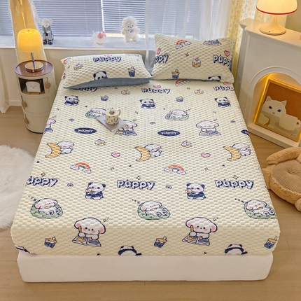 91家纺网 家纺一手货源 找家纺 欧邦 新款A类提花豆豆绒金龟绒床笠 床笠-熊多多