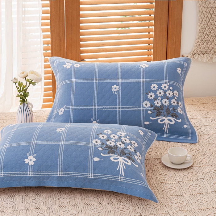 91家纺网 家纺一手货源 找家纺 朴尔家纺-毛巾被 2023新款全棉加厚三层纱布枕巾 手捧花兰