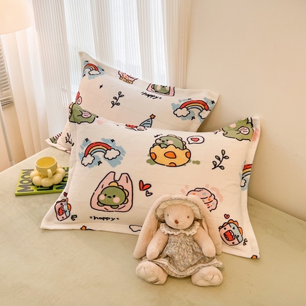 寐居家纺 2023新款小清新牛奶绒印花枕套 假日恐龙