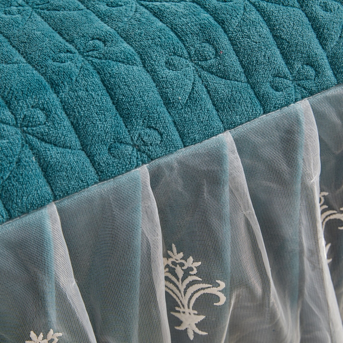 91家纺网 家纺一手货源 找家纺 虹星家纺 2023新款牛奶绒夹棉床裙套件清新系列-床裙款单床裙  清新-孔雀兰