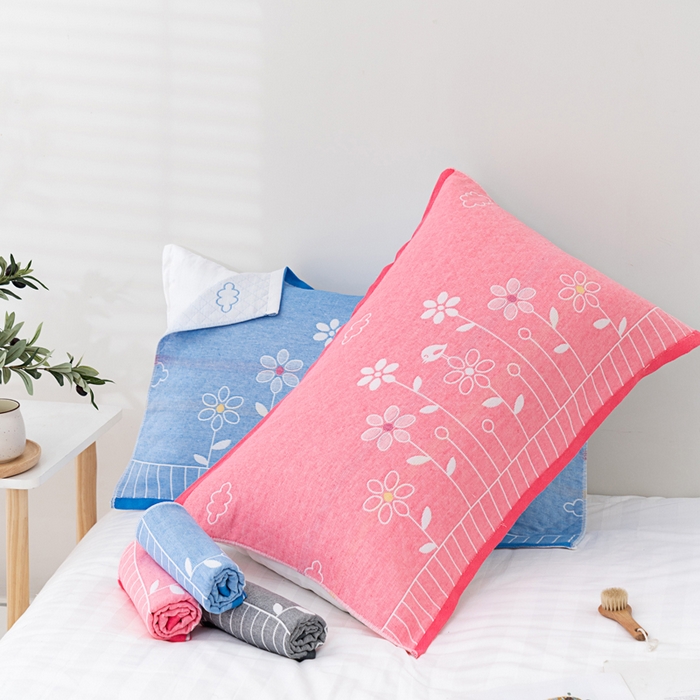 91家纺网 家纺一手货源 找家纺 朴尔家纺-毛巾被 2023新款特惠混纺棉质三层纱布独版AB面枕巾 花中细语兰