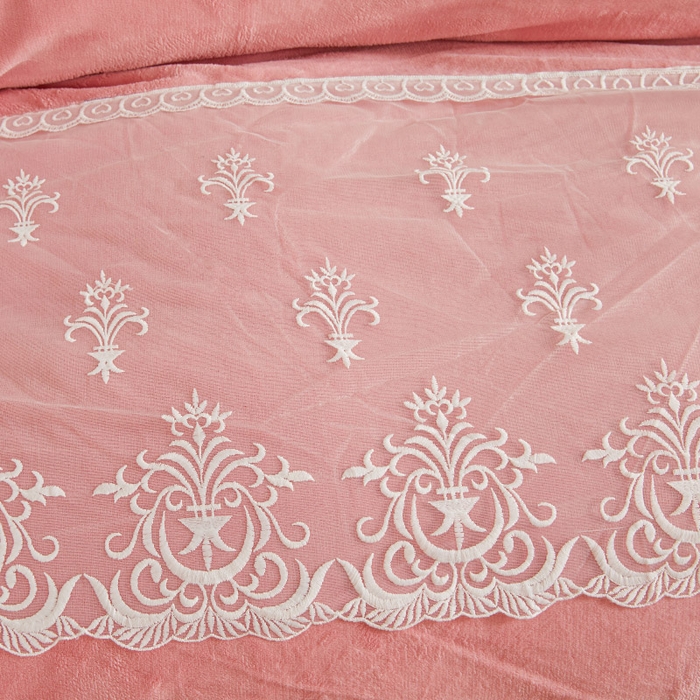 91家纺网 家纺一手货源 找家纺 虹星家纺 2023新款牛奶绒夹棉床裙套件清新系列-床裙款四件套 清新-梅粉