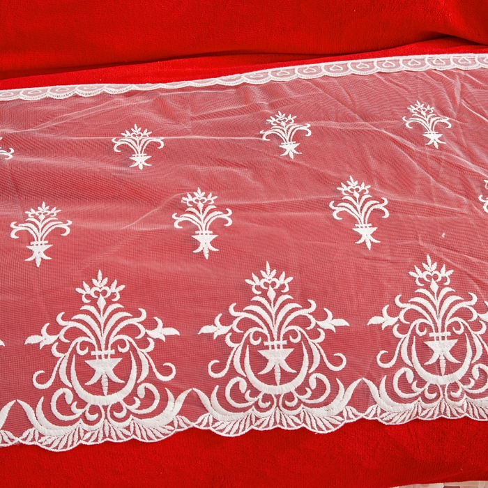 91家纺网 家纺一手货源 找家纺 虹星家纺 2023新款牛奶绒夹棉床裙套件清新系列-床裙款四件套 清新-中国红